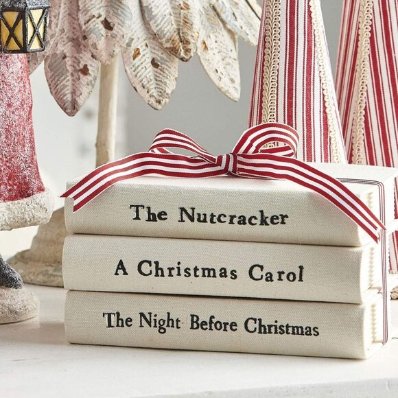 New Raz Imports Holiday Heritage 8" Cream Stacked Christmas Books - Picture 1 of 1